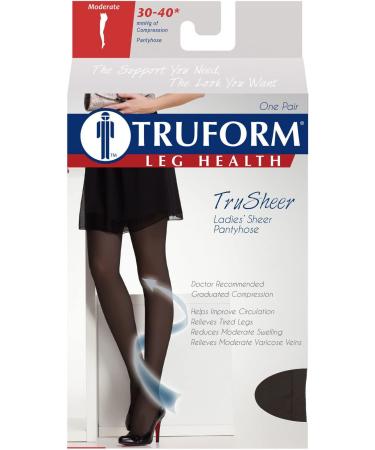 Truform 30-40 mmHg Sheer Compression Pantyhose - Women's Shaping Tights (Black, 20 Denier, Medium) - Buy Online on GoSupps.com