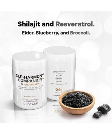 Codeage GLP-Harmony Companion+ Supplement - GLP-1 Agonist Support - Lion's Mane Pea Colostrum Shilajit Akkermansia Elder Citrus Bioflavonoids Broccoli Resveratrol - Non-GMO - 60 Capsules - Buy Online on GoSupps.com