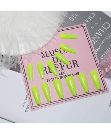 Glossy Green Coffin Press on Nails - 24Pcs Long Ballerina Fake Nails for Women and Girls - Buy Online on GoSupps.com