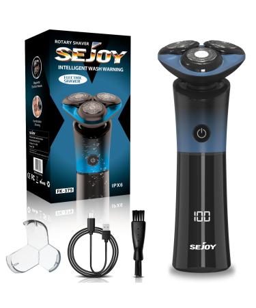 Sejoy Electric Shavers Men Rechargeable Magnetic Head with Quick Release Blade Self-Sharpening IPX6 Long Life Electric Razors for Men Skyline Blue