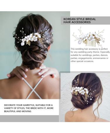 FERCAISH Wedding Hair Comb Flower Crystal Bridal Hair Accessories Pearl Leaf Headpiece for Wedding Bride Bridesmaid (White) - Buy Online on GoSupps.com