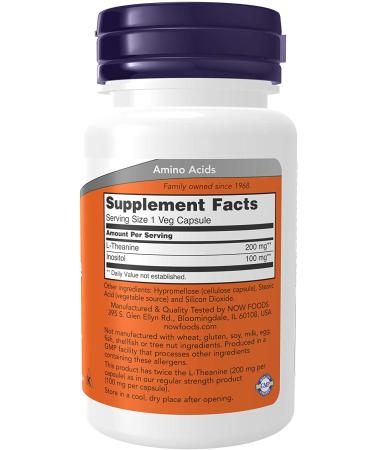Now Foods L-Theanine Double Strength 200 mg - 60 Veg Capsules for Relaxation & Focus - Buy Online on GoSupps.com