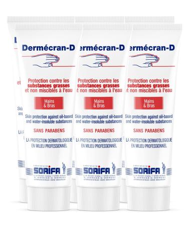 SORIFA - Pack of 6 - Dermécran - ANTI-GREASE protective paste - OILS - POWDERS - PIGMENTS - Hands and arms - High tolerance - 125 ml tube.