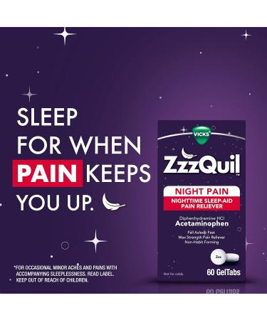 ZzzQuil Night Pain GelTabs - Diphenhydramine HCl & Acetaminophen Pain Relief & Sleep Aid - 120 GelTabs - Buy Online on GoSupps.com