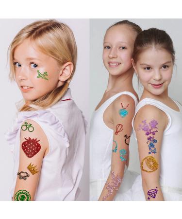 Kids Glitter Temporary Tattoo Kit - Dinosaur Butterfly Fake Tattoos for Boys and Girls - DIY Waterproof Tattoos with 90 Sheets Stickers, 24 Glitter Boxes, 3 Brushes - Birthday Party Makeup Set - Buy Online on GoSupps.com