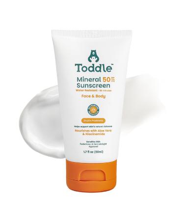 Prebiotic Mineral Sunscreen SPF 50 for Kids & Baby Face & Body Sun Protection Reef Safe Non-Toxic Zinc Oxide Broad Spectrum Water-Resistant No White Cast Travel Size 1.7oz 1.7 Fl Oz (Pack of 1)
