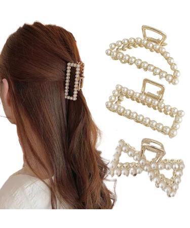 Ypkia pearls hair clip gold metal hair clip women set hair clip medium-sized for thick thin hair women and girls hair accessories (3 pieces)