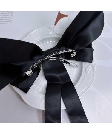 W WEILIRIAN Silk Satin Hair Bows Long Black Bow Hair Clips Satin Hair Barrettes Clip French Hair Barrette Scrunchies Ponytail Accessories Jewellery for Women Girls Gifts (Black) - Buy Online on GoSupps.com