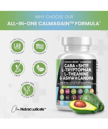 Clean Nutraceuticals GABA 750mg 5 HTP 200mg L Tryptophan 500mg L Theanine 200mg Ashwagandha 3000mg SAM-e L-Glycine - Mood Support Vitamins for Women and Men with L-Tyrosine - Made in USA 60 Caps - Buy Online on GoSupps.com