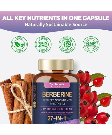 Berberine Supplement with Ceylon Cinnamon Milk Thistle - GLP-1 Supplement GLP Activate Natural Formula Berberine Plus for Liver & Gut Health Immunity Better Figure Men & Women - 120 Vegan Caps - Buy Online on GoSupps.com