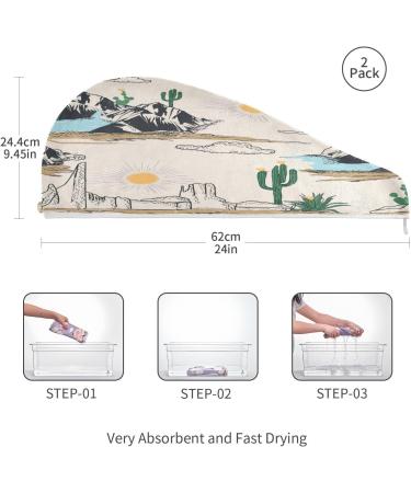 Western Desert Landscape Dry Hair Cap - 2 Piece Quick Drying Towel Set with Button Headband | Super Absorbent & Soft Comfort - Buy Online on GoSupps.com