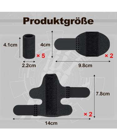 Adjustable Finger Support Brace - 2-Piece Finger Rails & 5-Piece Protection for Sprains Arthritis & Swollen Fingers - Lollanda - Black - Buy Online on GoSupps.com