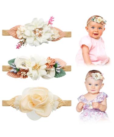 Headband baby girl 3 pieces of hair band baby girl baby jewelry headband with flowers flower-headband elastic hair bands for newborns toddlers toddlers