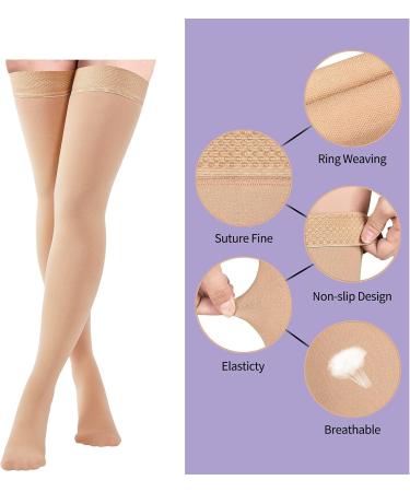 Buy Thigh High Compression Stockings 20-30 mmHg | Closed Toe Socks for Men & Women - Beige Medium | International Shipping Available - Buy Online on GoSupps.com