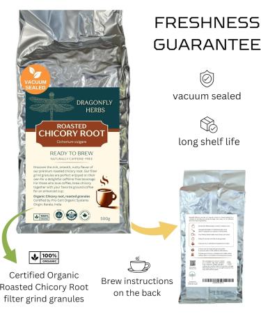 Organic Roasted Chicory Root 500g Filter Grind Granules Brew Like Coffee Caffeine-Free Natural Coffee Substitute | DRAGONFLY HERBS - Buy Online on GoSupps.com