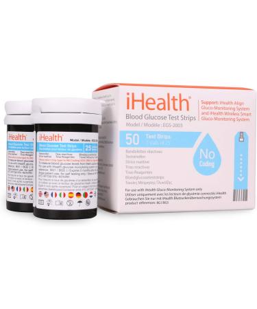 iHealth Blood Glucose Test Strips (50 Count) - No Coding, Precision Measurement for Diabetics - Buy Online on GoSupps.com