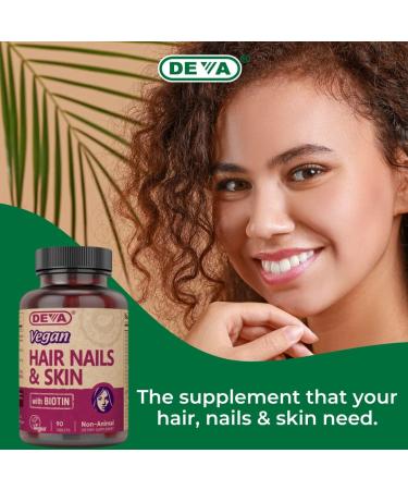 DEVA Vegan Hair, Nails & Skin Supplement - 90 Tablets | 500 mcg Biotin - Buy Online on GoSupps.com