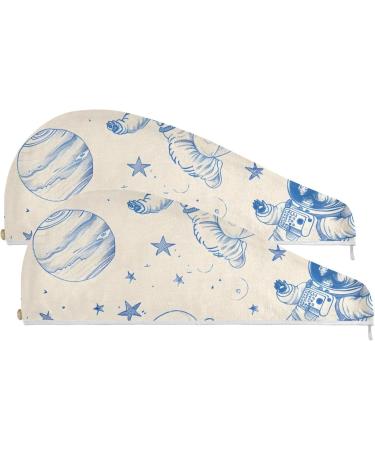 Space Dogs Astronauts Hair Towel 2 Pack - Super Absorbent Quick Dry Hair Turbans for Women & Girls | Perfect for Fast Hair Drying - Buy Online on GoSupps.com