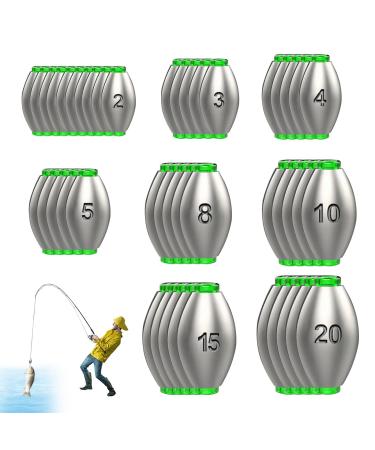 Yaclonq 50 pieces sink fishing lead lead removable fishing lead fishing set (2g/3g/4g/5g/8g/10g/15g/20g) fishing for outdoor sports sea fishing fresh water fish (with 100 plugs)