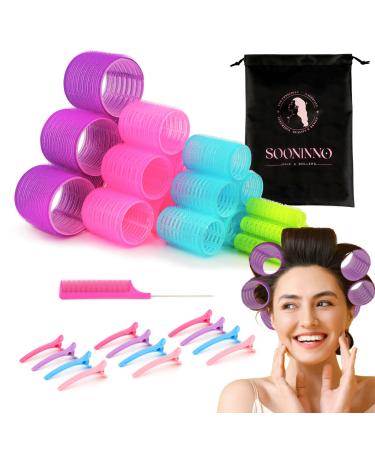 Hair Rollers Curlers Set 38 Pcs Perfect for Long Medium Short Hair, 4 Sizes Self Grip Velcro Rollers Heatless Styling Tools with Large Storage Bag, Duckbill Clips