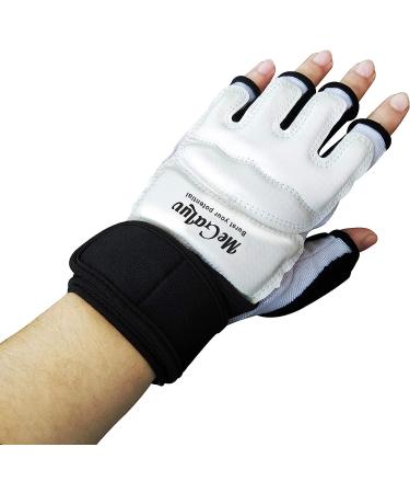 Leather Kickboxing Gloves for Women, Kids, and Men | Half Finger MMA Boxing Gloves in Black and White | Ideal for Karate, UFC, and Taekwondo | Sparring Gloves in Medium Size - Buy Online on GoSupps.com