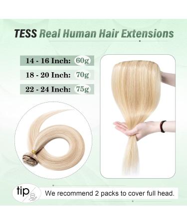 TESS Blonde Clip in Hair Extensions Real Human Hair - 14 Inch 60g Hair Extensions Clip in - 5 Pieces Clip in Hair Extensions - (Ash Blonde & Bleach Blonde) - Buy Online on GoSupps.com