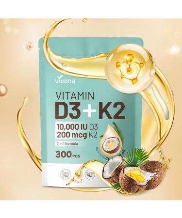 Vitamine D3 K2 10000 UI avec MK7-300 en Huile de coco vierge | Soutient l'Absorption du Calcium et la Sant des Os du Syst me Immunitaire et du C u 300 Unit (Lot de 1)