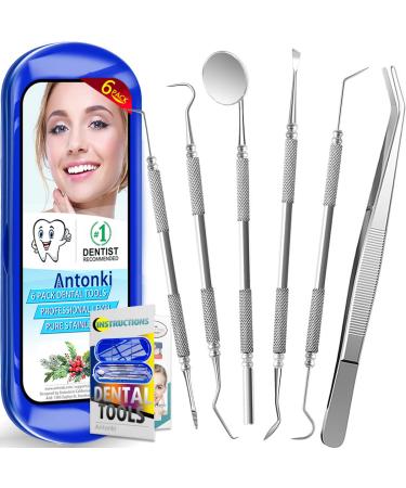Dental Tools To Remove Plaque and Tartar, Professional Teeth Cleaning Tools, Stainless Steel Dental Hygiene Oral Care Kit with Plaque Remover, Tartar Scraper, Tooth Scaler, Dental Pick - with Case Pro Dental Tools w/ Carrying Box - Sea Blue