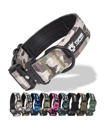 Tspro premium dogs collar with bright patch thick collar for dogs adjustable with robust quick lock metal buckle suitable for small medium large dogs (military green-l) patch version size L- (adjustable 42.5cm-65cm) military green