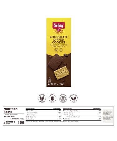 Schar Chocolate Dipped Cookies - Gluten Free, Non-GMO, Preservative-Free - 4 Pack, 5.3 oz ea - Buy Online on GoSupps.com