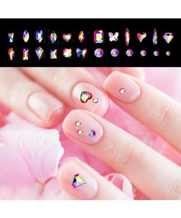 Nail Gems Multi Shapes 3D Glass Ab Crystal Rhinestones Kit | Crystal Glass Ab Rhinestone Gems Flatback Round Bead Charm Gem Stone Jewelry Nail Crystals for Acrylic Nails Pochy - Buy Online on GoSupps.com