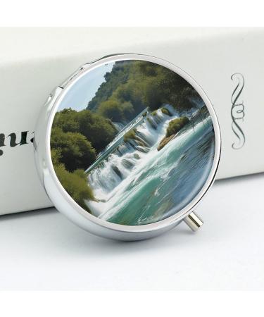 Round Pill Box - Waterfalls on Krka River Print | 3 Compartment Metal Pill Organizer | Decorative Portable Pocket Pill Case - Style 22 - Buy Online on GoSupps.com