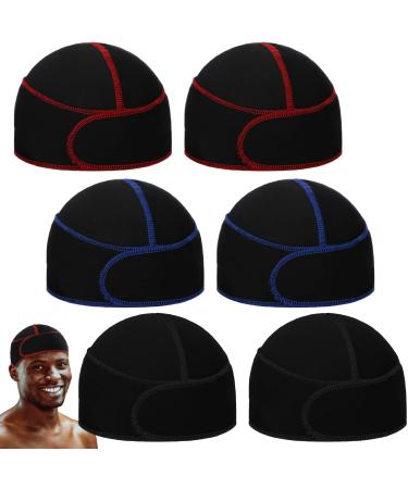 6 Pcs Durag Wave Cap for Men Stringless Durag Compressing Cap Silky Durags No Strings Durags Doo Rag for Men Boys Black