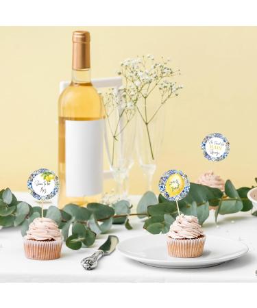 AnyDesign 24Pcs Blue White Tiles Lemon Cupcake Topper Sweet Fruit Theme Summer Lemonade Cupcake Picks for Wedding Engagement Bridal Shower Bachelorette Party Decorations - Buy Online on GoSupps.com