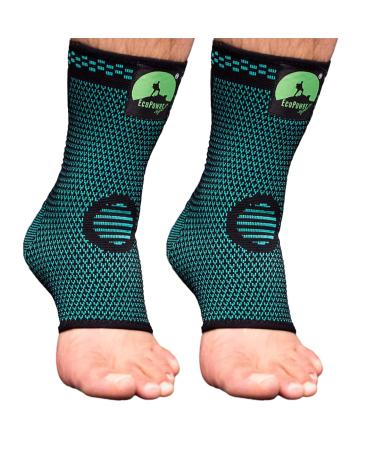 ECOPOWER SPORTS Ankle Support Ankle Brace Compression For Ligament Damage and Plantar Fasciitis Elastic Ankle Support For Arthritis Achilles Tendonitis Strain Fatigue/PAIR- Green-L L 2