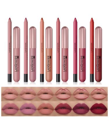 12Pcs Lip Liner and Lipstick Makeup Set Red Nude Matte Lips Stick Makeup Sets Non-Stick Cup Velvety Lip Stain Lip Liner Pencil Waterproof Lip Gloss Make up Gift Set