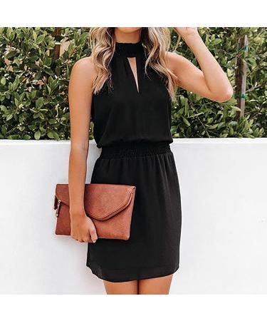 Sleeveless Off-Shoulder Black Dress - Women's Sexy Halter Mini Dress for Summer, X-Large - Buy Online on GoSupps.com