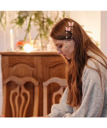 4 Pcs Tassel Butterfly Hair Clips - Fabric Butterfly Bobby Pins with Rhinestone Wings - Party Hair Accessories for Girls - Color_A - Buy Online on GoSupps.com