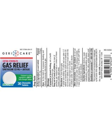 GeriCare Chewable Gas Relief Tablets - Extra Strength 125mg - 30 Count Pack - Fast Acting Formula - Buy Online on GoSupps.com