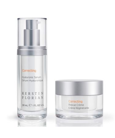 Kerstin Florian Correcting Hyaluronic Serum | Correcting Rescue Creme Set | Moisturizing Anti Aging Serum for Hydration | Healing Moisturizer with Shea Butter and Vitamin E Duo