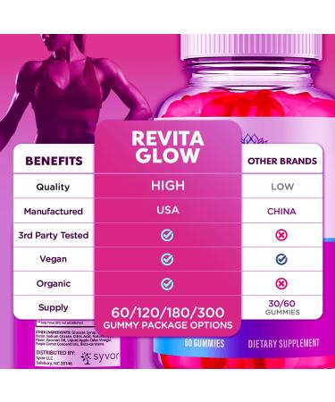 (2 Pack) RevitaGlow Gummies Official Revita Glow Gummys with Apple Cider Vinegar Advanced Skin Health Support Supplement with Premium Beauty Vitamins Revitaglow Women's Health (120 Gummies) - Buy Online on GoSupps.com