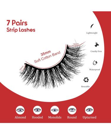 7 Pairs Fluffy Mink Wispy Eyelashes | D Curl 14mm Strip Lashes - Shop Quality Black 8D-05 - Buy Online on GoSupps.com