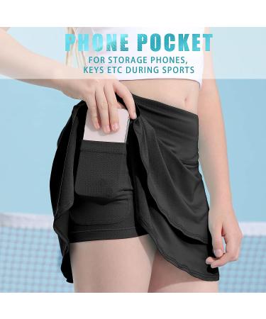 MERIABNY Girls High Waisted Tennis Skirt with Pockets Shorts - Black - Size 8-9 Years - Buy Online on GoSupps.com