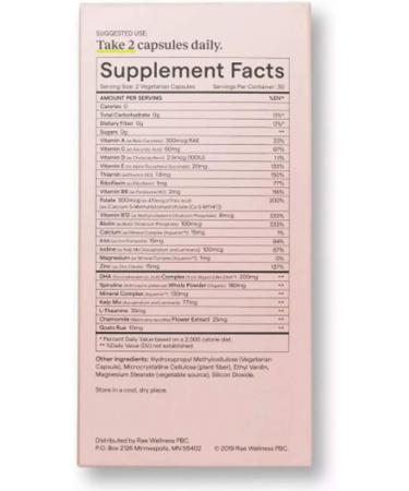 Rae Wellness Prenatal Multivitamin - Vegan Non-GMO Nutrition with Folate, Thiamine, Vitamin C, Biotin - 60 Caps - Buy Online on GoSupps.com