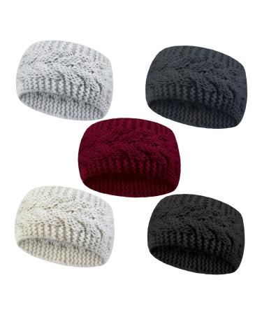 5pcs Winter Knit Headbands Women Knitted Headband Thermal Knit Headbands Elastic Twist Chunky Turban Hairdbands Crochet Head Wraps Winter Ear Warmer black beige purple dark gray light gray - Buy Online on GoSupps.com