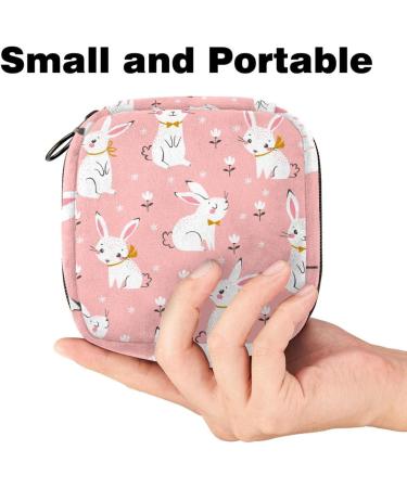 Women's Binding Pocket Bag - Cute White Rabbits & Flowers - Pink Tampon Storage & Zip Pockets - Multi-use Menstrual Ties Bag - Buy Online on GoSupps.com