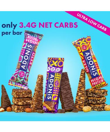 Adonis Mixed Box With 3 Flavours | High Protein Keto Bars (15 Bars) | Vegan/Keto-Friendly | Natural Keto Snacks | Sugar Free Palm Oil Free | Low Sugar & Low Carb | Ideal for a Keto Diet - Buy Online on GoSupps.com