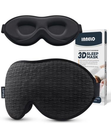 INNELO Sleep Mask 2023 Soft Comfortable Light Blocking Eye Mask for Sleeping for Men Women 3D Contoured Breathable Sleeping Mask No Pressure for Sleeping Travel Nap Insomnia (Black)