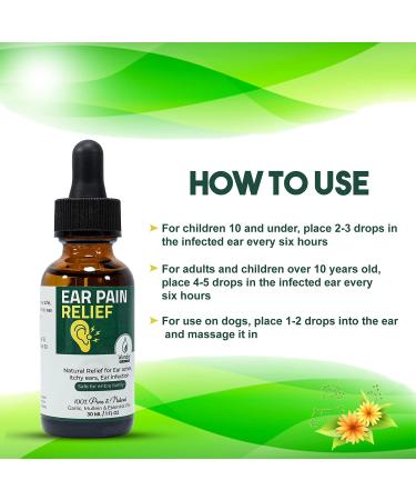 Ear Pain Relief Drops - Natural Solution for Ear Aches, Infections, Swimmer's Ear - Safe for Adults, Children & Pets - 30ml - Buy Online on GoSupps.com