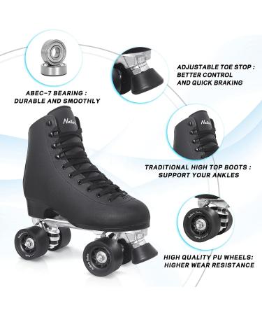 Nattork Women's PU Leather High-top Quad Skates - Indoor/Outdoor Beginner Roller Skates - Black - US Women's 3/US Men's 2 - Buy Online on GoSupps.com